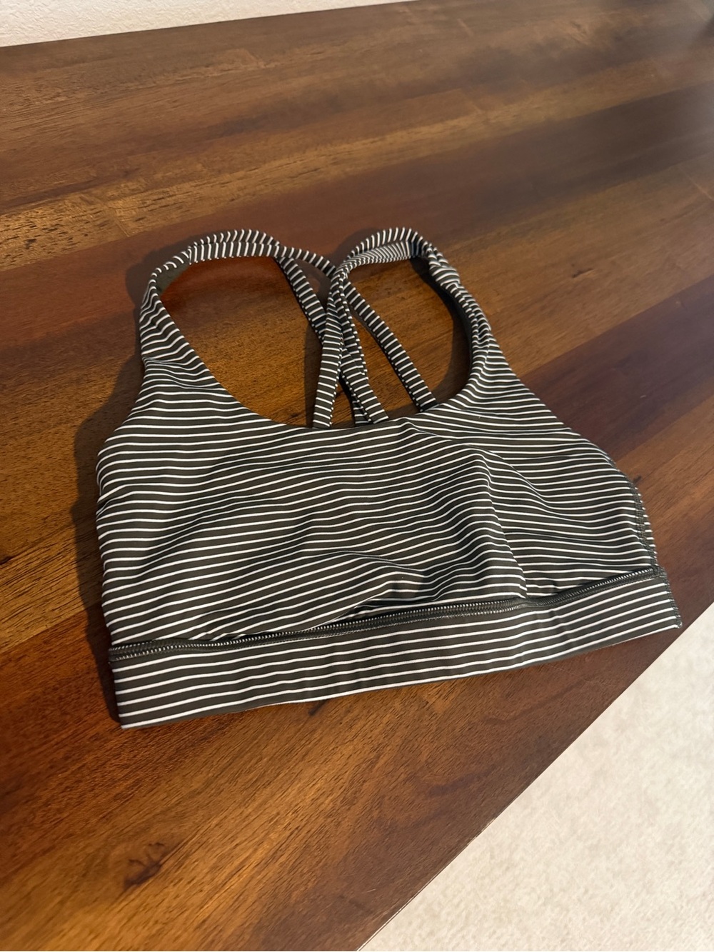 lululemon athletica Green and White Striped Crisscross Sports Bra